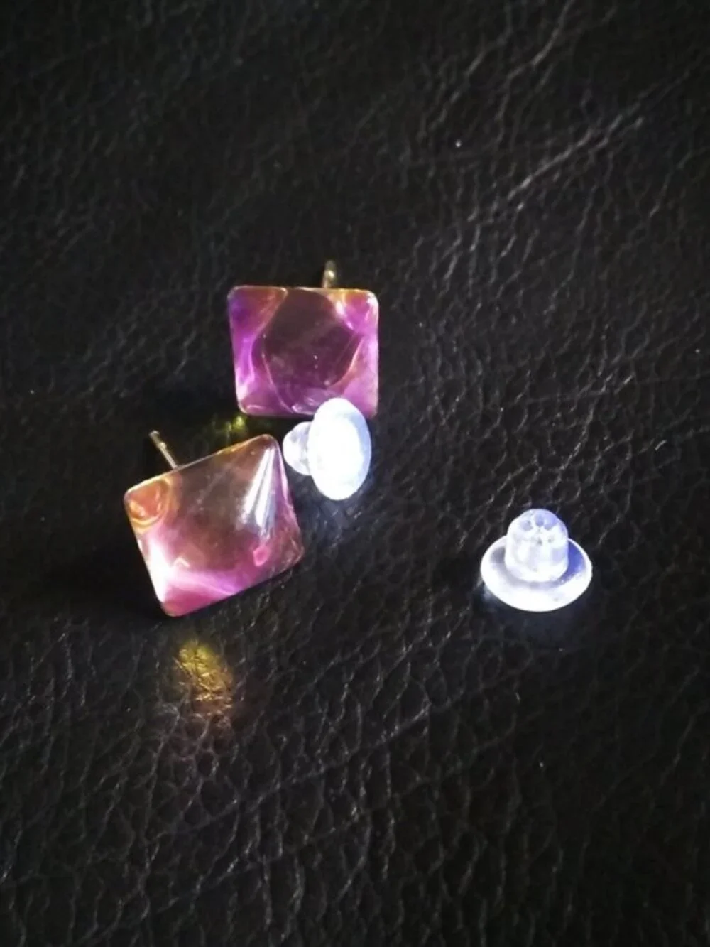 Intense Pink Hues: Versatile Iridescent Shimmering Square Stud Post Earrings